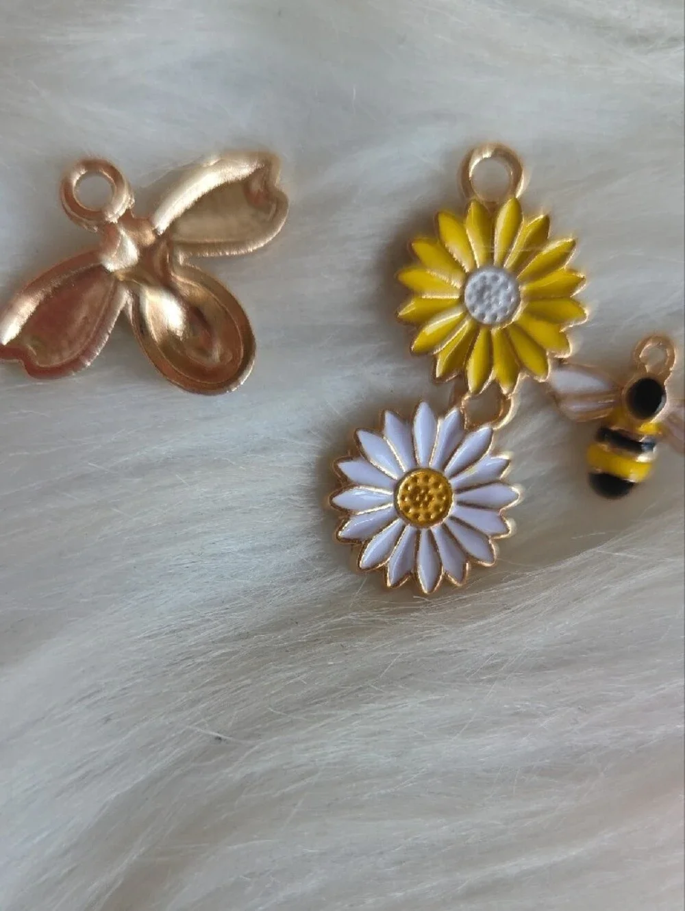 Bee and Daisy Enamel Charms - Yellow and White